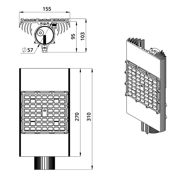 Уличный светодиодный светильник Магистраль v2.0 МЛ 80 CRI70 135х55°