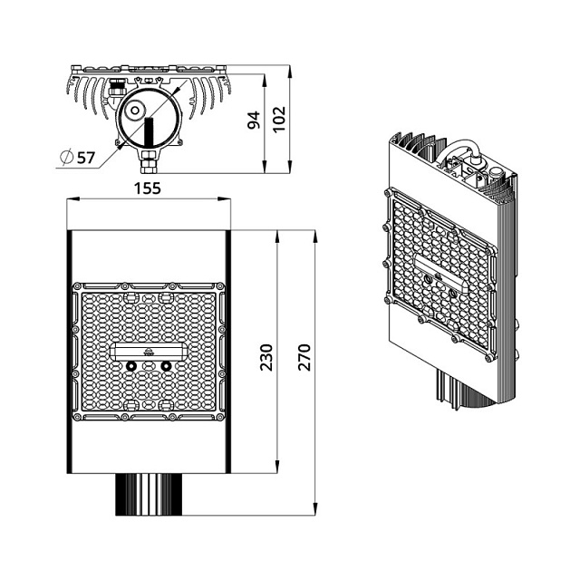 Уличный светодиодный светильник Магистраль v2.0 МЛ 60 CRI70 155х70°